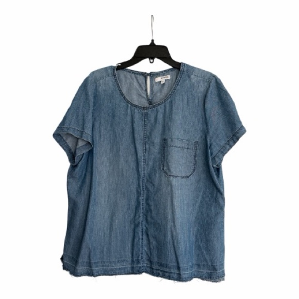 Sonoma Blue Chambray Blouse Size Large Oversized Frayed Hem